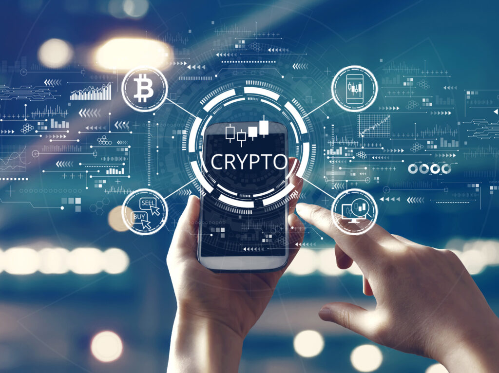 Crypto Trading theme with person using a smartphone
